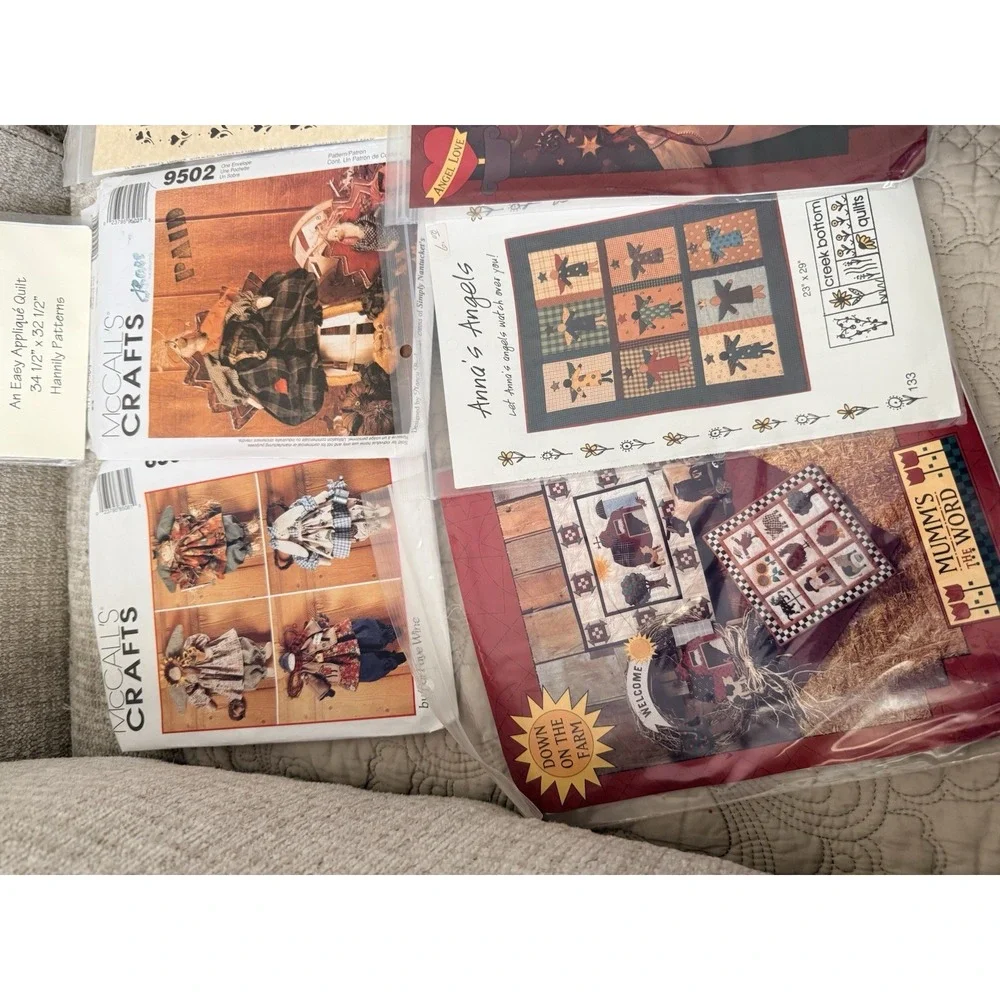 Sewing Craft Pattern Lot Of 9 Primitive Country Crafts Decor Quilted Appliqué